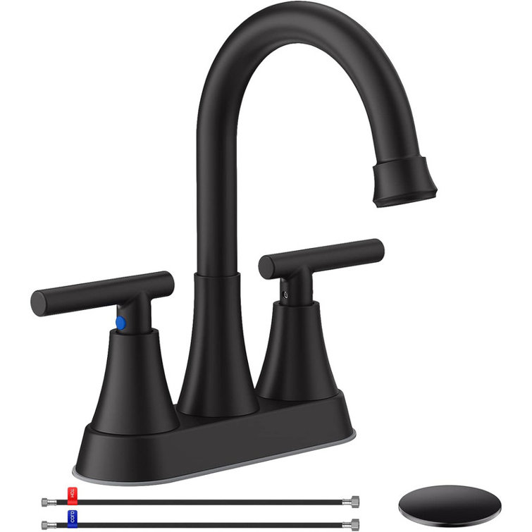 Augusts 3 Hole Bathroom Sink Faucet 4 Inch Matte Black with Popup